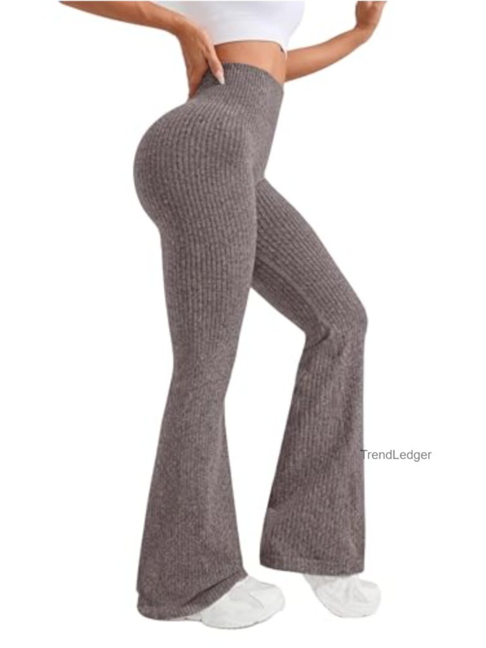 High Waist Ribbed Flare Yoga Pants, Butt Lifting Seamless Workout Leggings